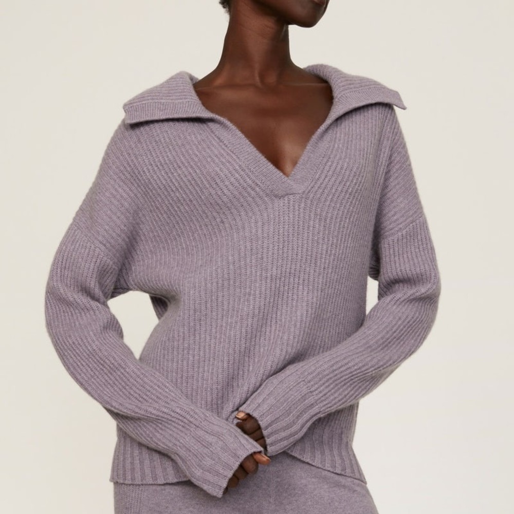 NAADAM Lavender V-Neck Ribbed Sweater